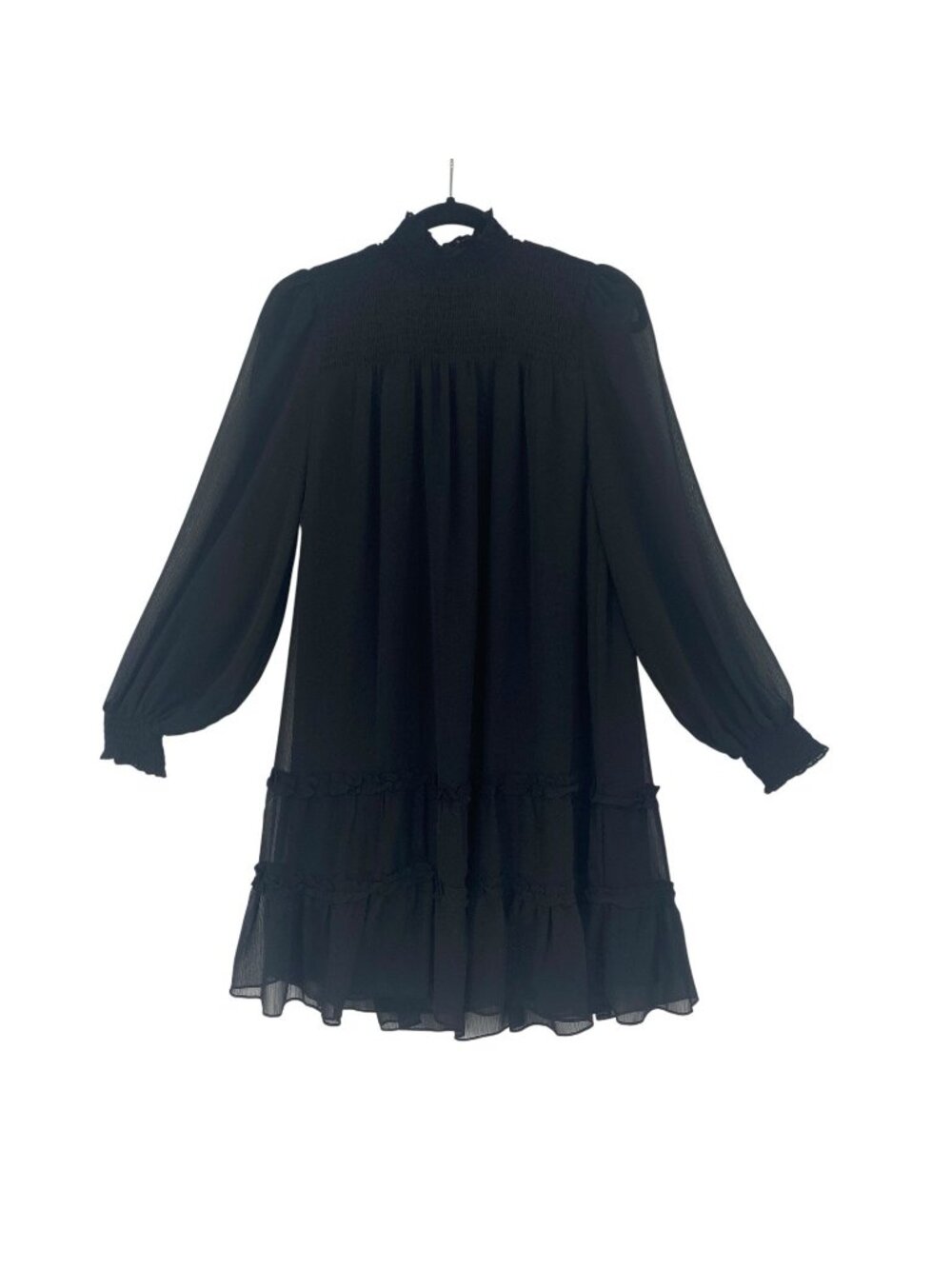 CeCe Long Sleeve Yoryu Ruffled Dress Rich Black Size Medium Whimsygoth Fairy